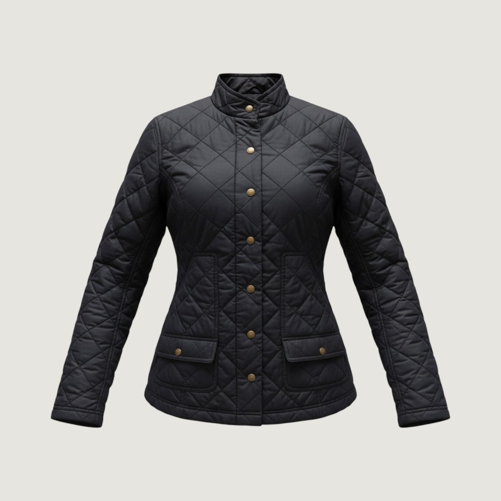 Filson Womens Quilted Field Jacket Navy Blue Diamond Quilt Snap Front Small